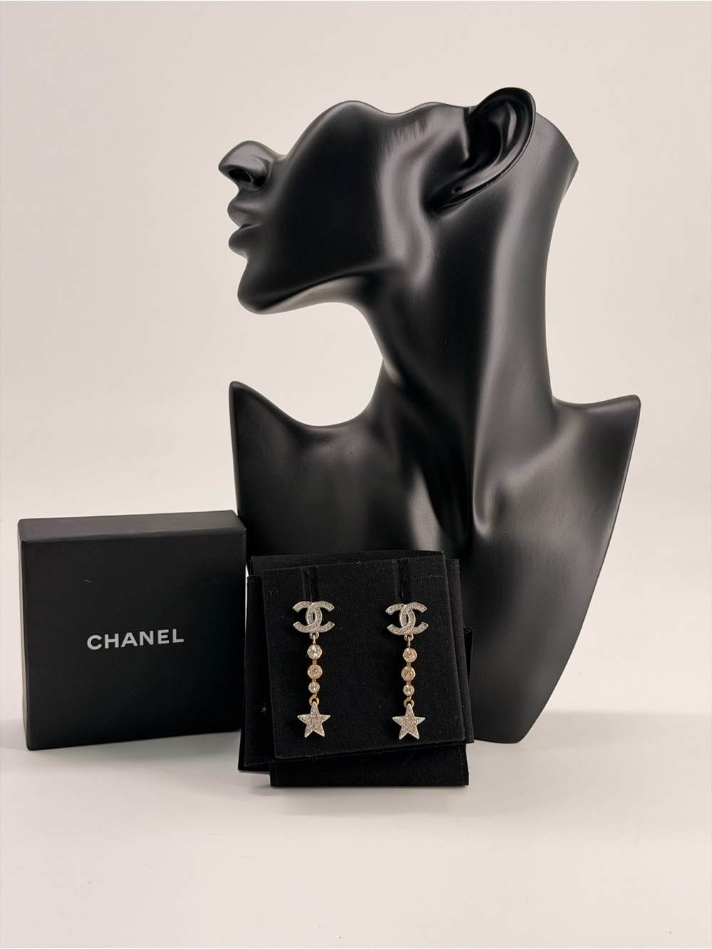 CHANEL Crystal CC Drop Star Earrings